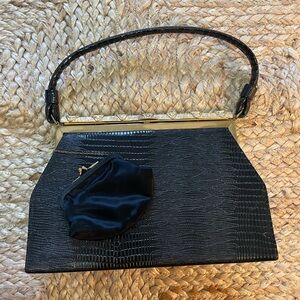 Vintage Rare Black Croc Embossed Leather Purse clutch